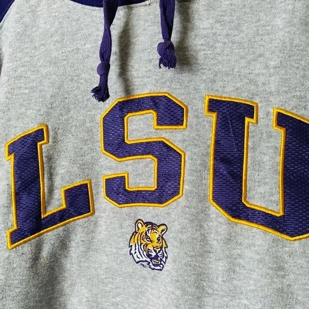 LSU | Youth Colosseum Heathered Gray/Purple Tigers Logo Pullover Hoodie Size L - Picture 3 of 3